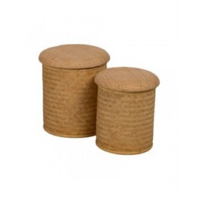 Puff RATÁN Naturale Rattan 40 x 40 x 46 cm (2 Unità)