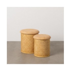 Puff RATÁN Naturale Rattan 40 x 40 x 46 cm (2 Unità)
