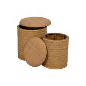 Puff RATÁN Naturale Rattan 40 x 40 x 46 cm (2 Unità)