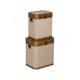 Set di Bauli Marrone Beige Poliestere Legno di pioppo 40 x 30 x 45 cm (2 Unità)