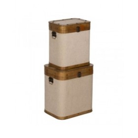 Set di Bauli Marrone Beige Poliestere Legno di pioppo 40 x 30 x 45 cm (2 Unità)