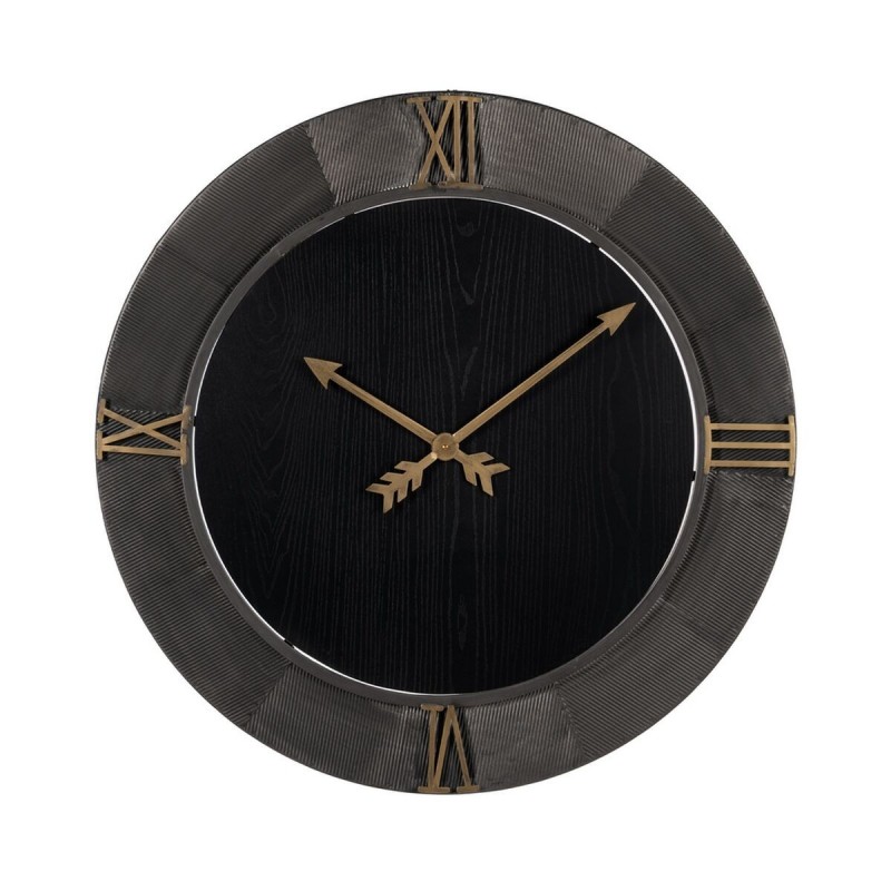 Orologio da Parete Nero Dorato Ferro Legno MDF 80 x 2,5 x 80 cm