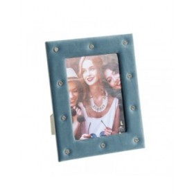 Cornice Portafoto Azzurro Chiaro Poliestere Velluto Cartone Legno MDF 13 x 18 cm