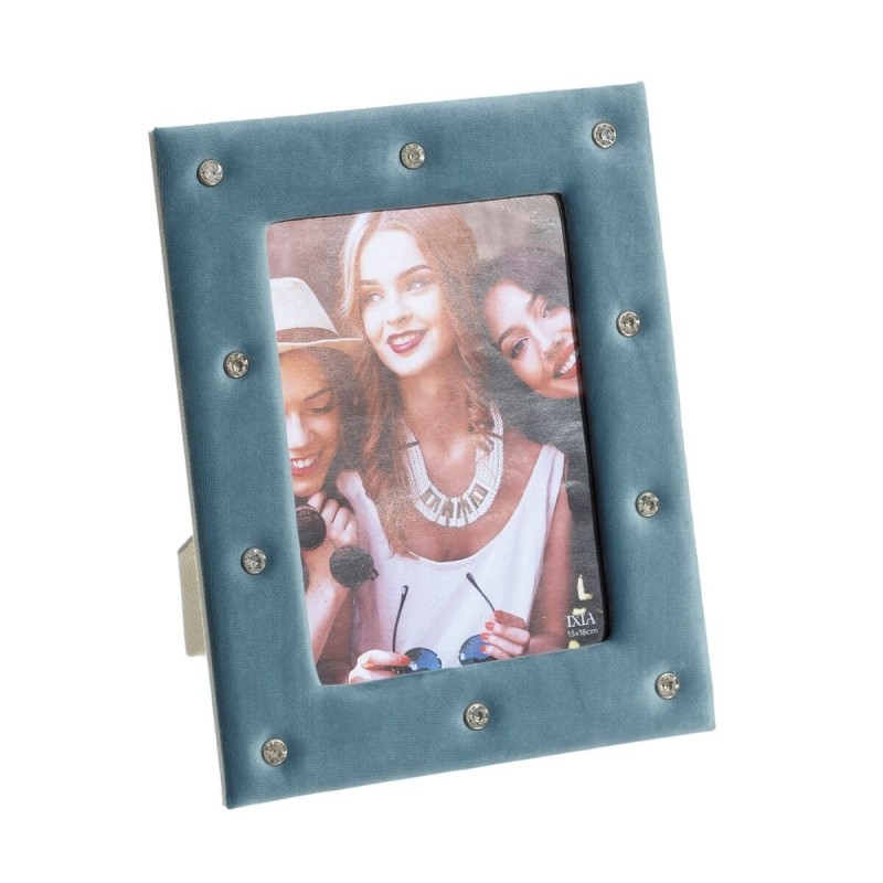 Cornice Portafoto Azzurro Chiaro Poliestere Velluto Cartone Legno MDF 13 x 18 cm