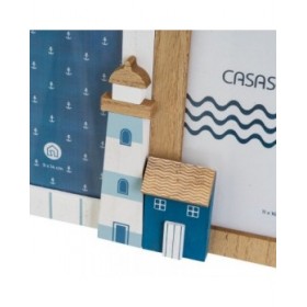 Cornice Portafoto Azzurro Bianco Naturale Cristallo Legno MDF