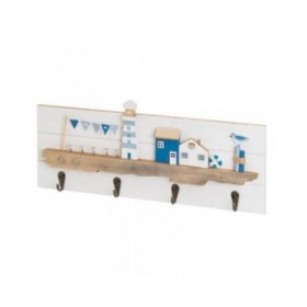 Appendiabiti da parete Bianco Naturale Metallo Ferro Legno MDF 40 x 4 x 18 cm