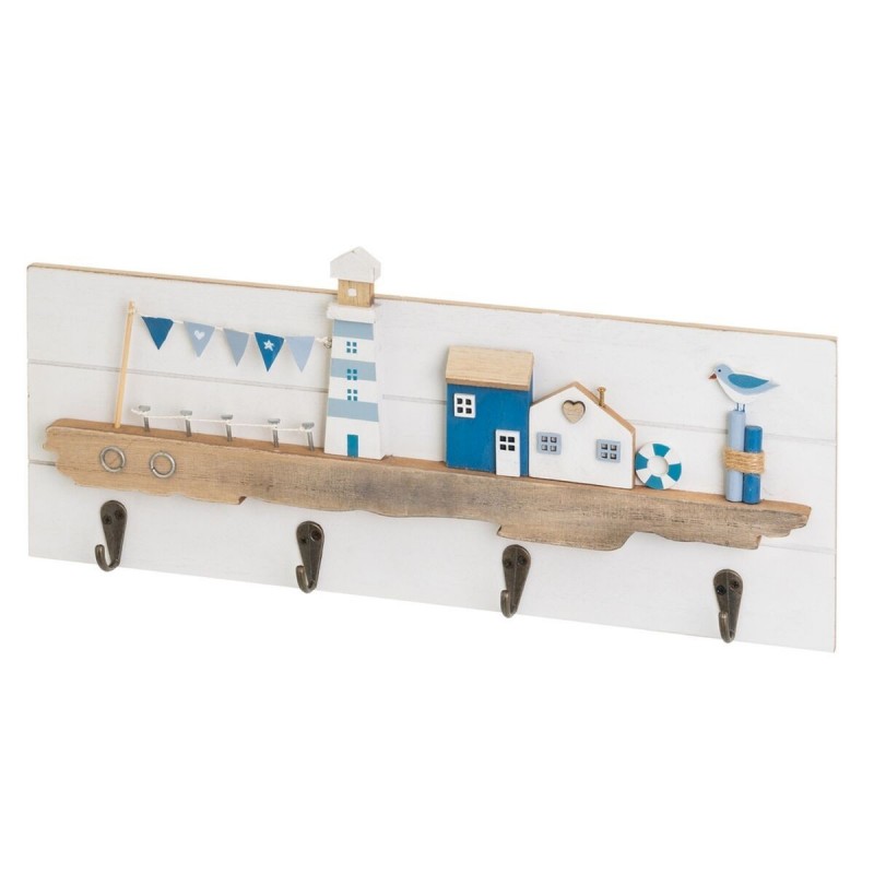Appendiabiti da parete Bianco Naturale Metallo Ferro Legno MDF 40 x 4 x 18 cm