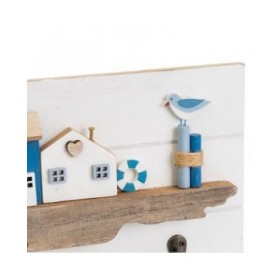 Appendiabiti da parete Bianco Naturale Metallo Ferro Legno MDF 40 x 4 x 18 cm