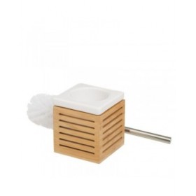 Scopino per il Bagno Bianco Naturale Ceramica Bambù Acciaio inossidabile 11 x 11 x 37 cm