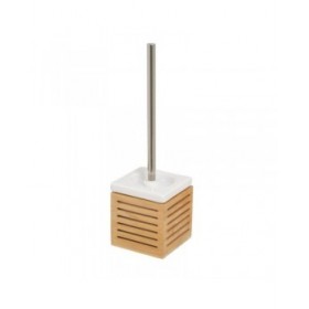 Scopino per il Bagno Bianco Naturale Ceramica Bambù Acciaio inossidabile 11 x 11 x 37 cm