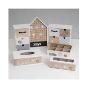 Scatola-Portagioie LEAVES Bianco Grigio Naturale Legno MDF 26 x 11 x 24 cm