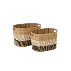 Set di Cesti Bianco Nero Naturale Carta Fibra (2 Unità)