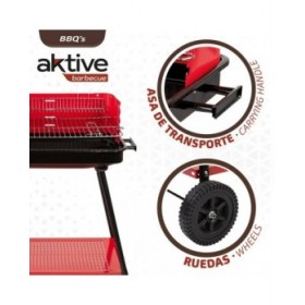 Barbecue a Carboni con Ruote Aktive Acciaio Plastica Metallo smaltato 66 x 85 x 44 cm Rosso
