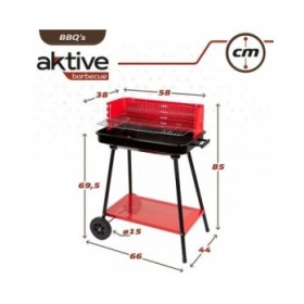 Barbecue a Carboni con Ruote Aktive Acciaio Plastica Metallo smaltato 66 x 85 x 44 cm Rosso