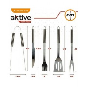 Utensili per barbecue Aktive Silicone Acciaio inossidabile 12 Unità 7,5 x 35 x 1,9 cm (5 Pezzi)