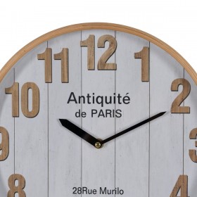 Orologio da Parete Bianco Naturale Legno Cristallo 32 x 32 x 4,5 cm