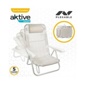 Sedia Pieghevole con Poggiatesta Aktive Ibiza Beige 48 x 84 x 46 cm (2 Unità)