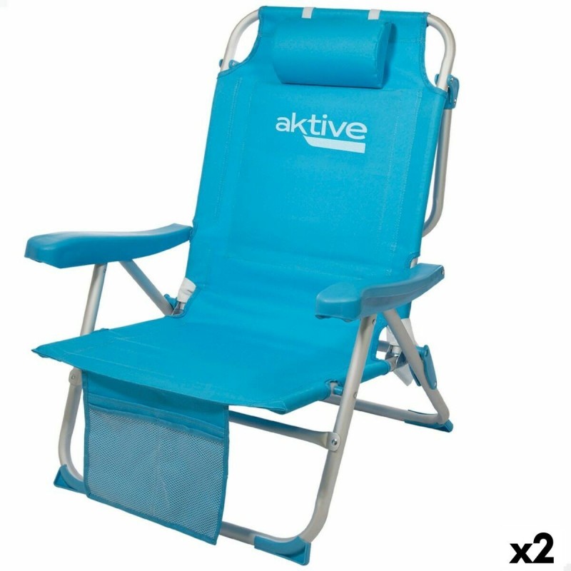 Sedia Pieghevole con Poggiatesta Aktive 49 x 80 x 58 cm Azzurro (2 Unità)