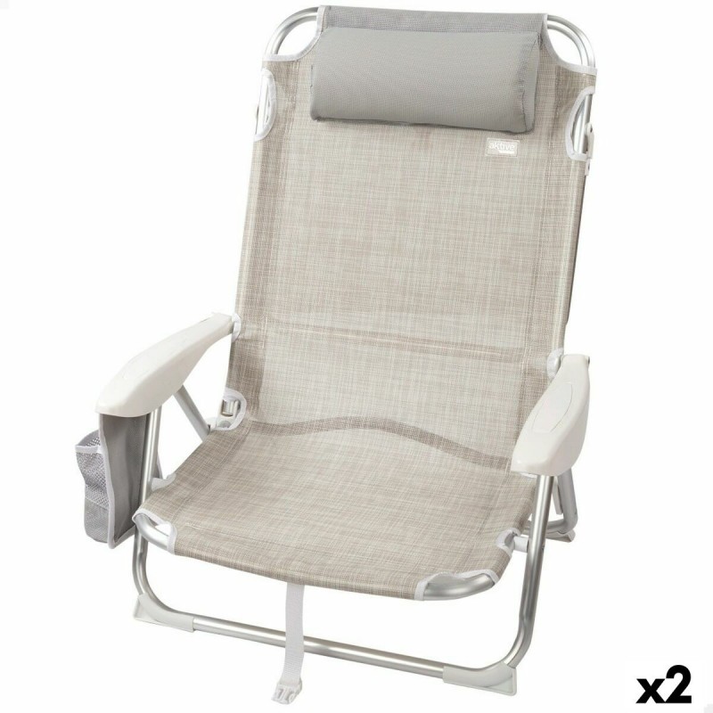 Sedia Pieghevole con Poggiatesta Aktive Ibiza Beige 51 x 76 x 45 cm (2 Unità)