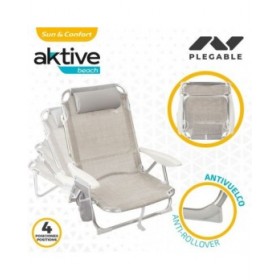 Sedia Pieghevole con Poggiatesta Aktive Ibiza Beige 51 x 76 x 45 cm (2 Unità)