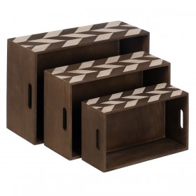 Set di Scatole Decorative Marrone Naturale Legno di paulownia 44 x 31 x 18 cm (3 Pezzi)