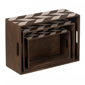 Set di Scatole Decorative Marrone Naturale Legno di paulownia 44 x 31 x 18 cm (3 Pezzi)