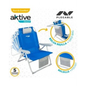 Sedia Pieghevole con Poggiatesta Aktive Azzurro 55 x 86 x 66 cm (2 Unità)