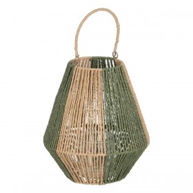 Lanterna Portacandele Lanterna Verde Beige Metallo Carta Cristallo 27 x 27 x 30 cm