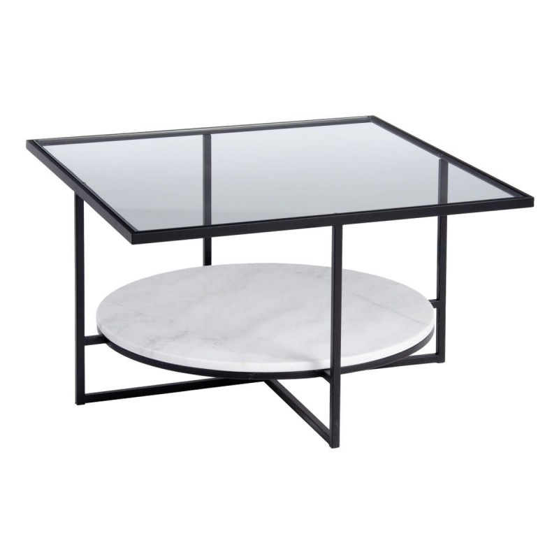 Tavolino da Caffè Bianco Nero Cristallo Marmo Ferro 80 x 80 x 46,5 cm