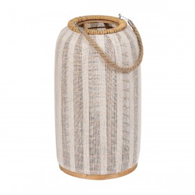 Lanterna Beige Naturale Bambù Cristallo 25 x 25 x 45 cm