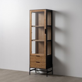 Stand Espositore ORLEANS Nero Naturale Cristallo Ferro Legno MDF 61 x 40 x 196 cm