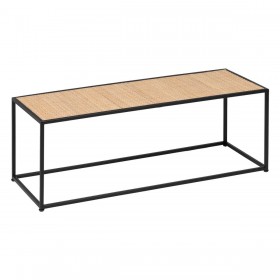 Tavolino da Caffè Nero Naturale Cristallo Ferro Rattan 97,5 x 34 x 35 cm (3 Unità)