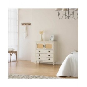Cassettiera Alexandra House Living Bianco Rattan Legno di abete Legno MDF 36 x 90 x 82 cm