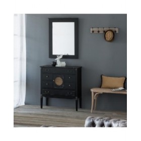 Cassettiera Alexandra House Living Nero Rattan Legno di abete Legno MDF 38 x 90 x 85 cm