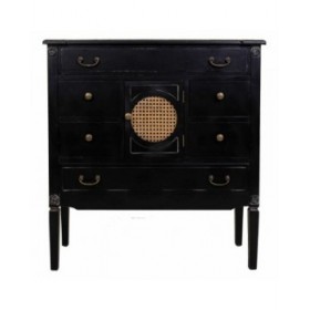 Cassettiera Alexandra House Living Nero Rattan Legno di abete Legno MDF 38 x 90 x 85 cm