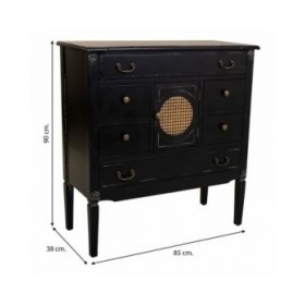Cassettiera Alexandra House Living Nero Rattan Legno di abete Legno MDF 38 x 90 x 85 cm