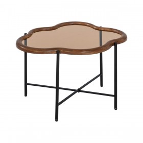 Tavolino da Caffè Nero Naturale Cristallo Ferro Legno d'albero della gomma 89 x 50 x 40 cm (2 Unità)