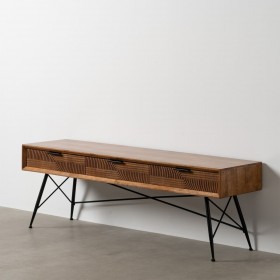 Tavolino da Caffè LAGOM Nero Naturale Ferro Legno d'albero della gomma 150 x 40 x 50 cm