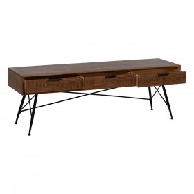 Tavolino da Caffè LAGOM Nero Naturale Ferro Legno d'albero della gomma 150 x 40 x 50 cm