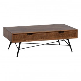 Tavolino da Caffè LAGOM Nero Naturale Ferro Legno d'albero della gomma 120 x 60 x 40 cm