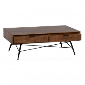 Tavolino da Caffè LAGOM Nero Naturale Ferro Legno d'albero della gomma 120 x 60 x 40 cm
