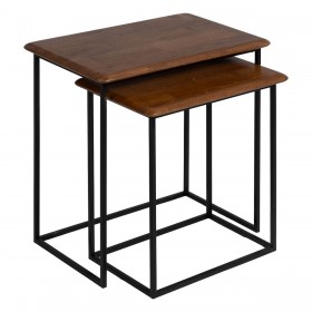 Tavolo aggiuntivo LAGOM Nero Naturale Ferro Legno d'albero della gomma 60 x 40 x 60 cm 50 x 35 x 53 cm 2 Pezzi (2 Unità)