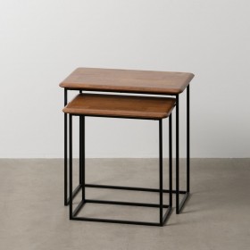 Tavolo aggiuntivo LAGOM Nero Naturale Ferro Legno d'albero della gomma 60 x 40 x 60 cm 50 x 35 x 53 cm 2 Pezzi (2 Unità)