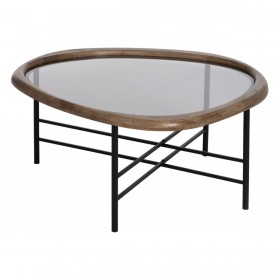 Tavolino da Caffè Nero Naturale Cristallo Ferro Legno d'albero della gomma 76 x 81 x 38 cm