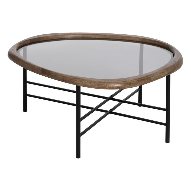 Tavolino da Caffè Nero Naturale Cristallo Ferro Legno d'albero della gomma 76 x 81 x 38 cm
