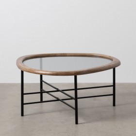 Tavolino da Caffè Nero Naturale Cristallo Ferro Legno d'albero della gomma 76 x 81 x 38 cm