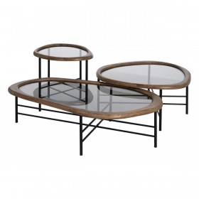 Tavolino da Caffè Nero Naturale Cristallo Ferro Legno d'albero della gomma 76 x 81 x 38 cm