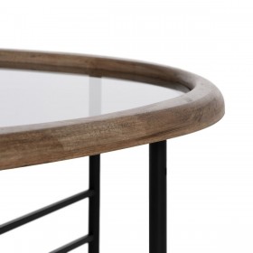 Tavolino da Caffè Nero Naturale Cristallo Ferro Legno d'albero della gomma 76 x 81 x 38 cm