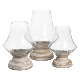 Portacandele Bianco Legno Cristallo 33 x 33 x 43 cm