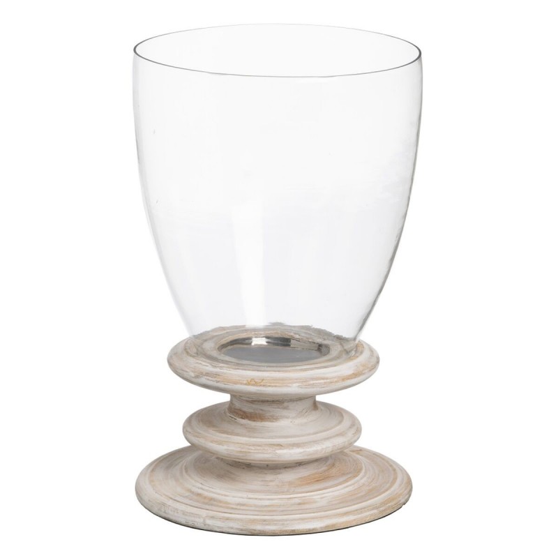 Portacandele Bianco Legno Cristallo 28 x 28 x 43 cm